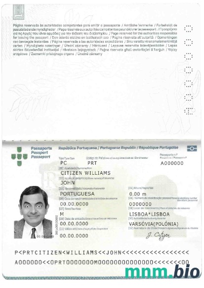 Paszport Portugalii (2006-2017) przykład w formacie PSD